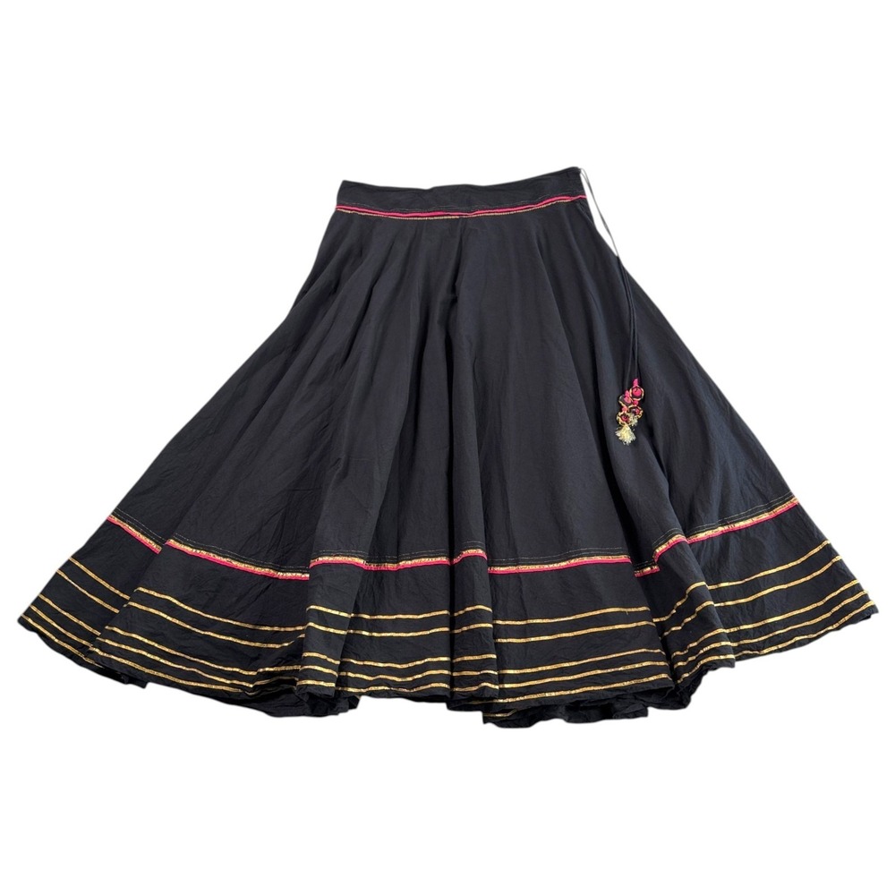 Fabindia Cotton Maxi Skirt L XL Black Boho Indie Folk Whimsy Prairie Cottage - Picture 2 of 6